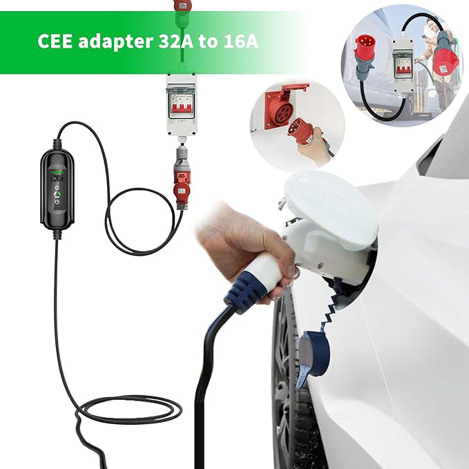 NOEIFEVO CEE-adapter 32A-stekker naar 16A-koppeling met stroomonderbreker, 3-fase 400V 5-pins, 32A naar 16A-stroomadapter met bescherming voor EV-laders, industriële stroomadapter