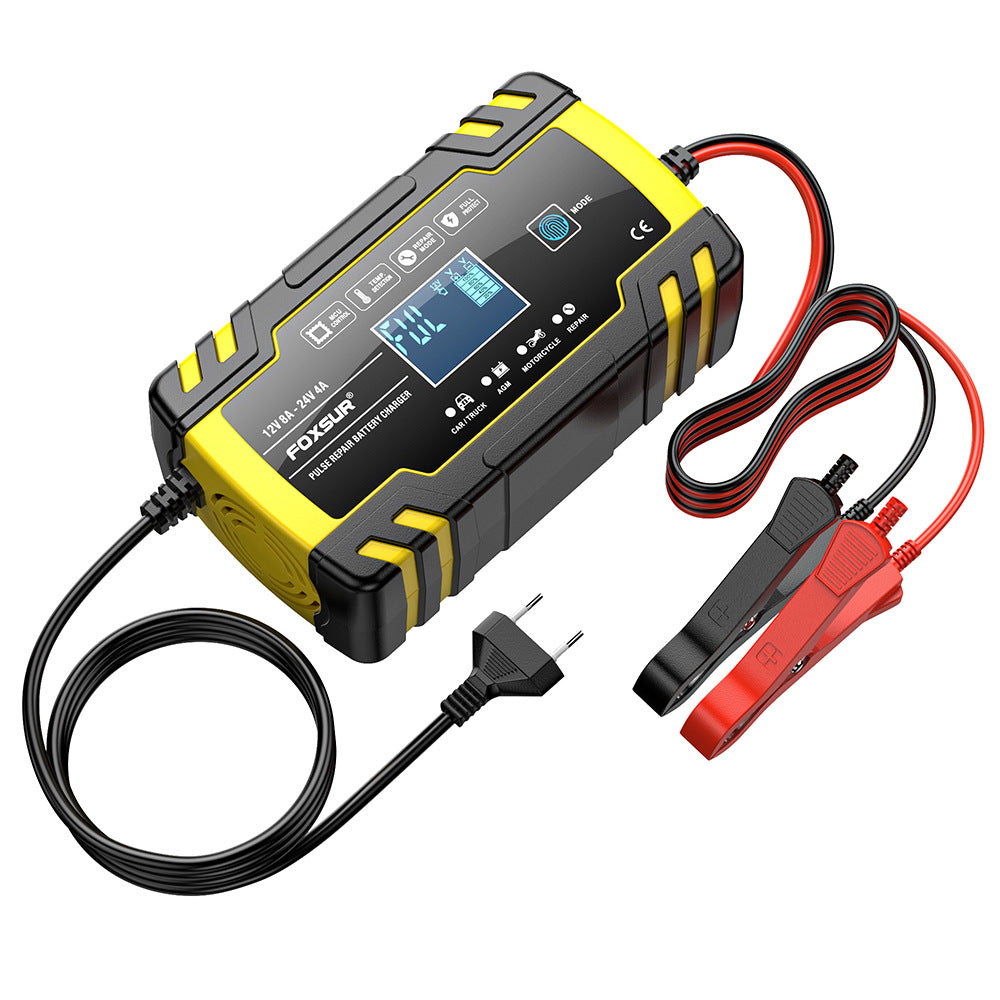 12V 8A / 24V 4A bilbatterioplader, pulserende reparationsoplader til alle 12V og 24V blysyre-, AGM-, GEL- og dybcyklusbatterier