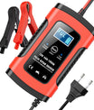 Caricabatterie per auto e moto 12V 6A, caricabatterie intelligente multifunzionale con rilevamento della temperatura per batterie al piombo-acido AGM, Gel e cicli profondi.