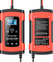 Caricabatterie per auto e moto 12V 6A, caricabatterie intelligente multifunzionale con rilevamento della temperatura per batterie al piombo-acido AGM, Gel e cicli profondi.