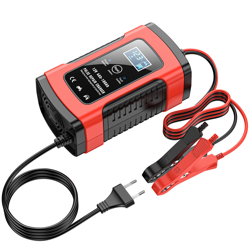 Caricabatterie per auto e moto 12V 6A, caricabatterie intelligente multifunzionale con rilevamento della temperatura per batterie al piombo-acido AGM, Gel e cicli profondi.