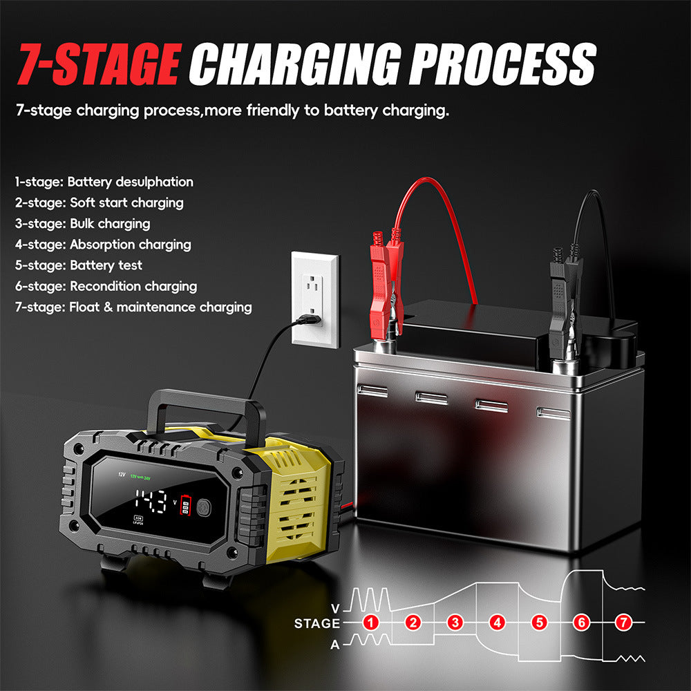 NOEIFEVO 10A Autobatterie Lader, 12V 24V LiFePO4 Lader, Acculader, Auto Lader, Intelligente Acculader met Temperatuurcompensatie voor Auto, Vrachtwagen, Motorfiets, Grasmaaier.