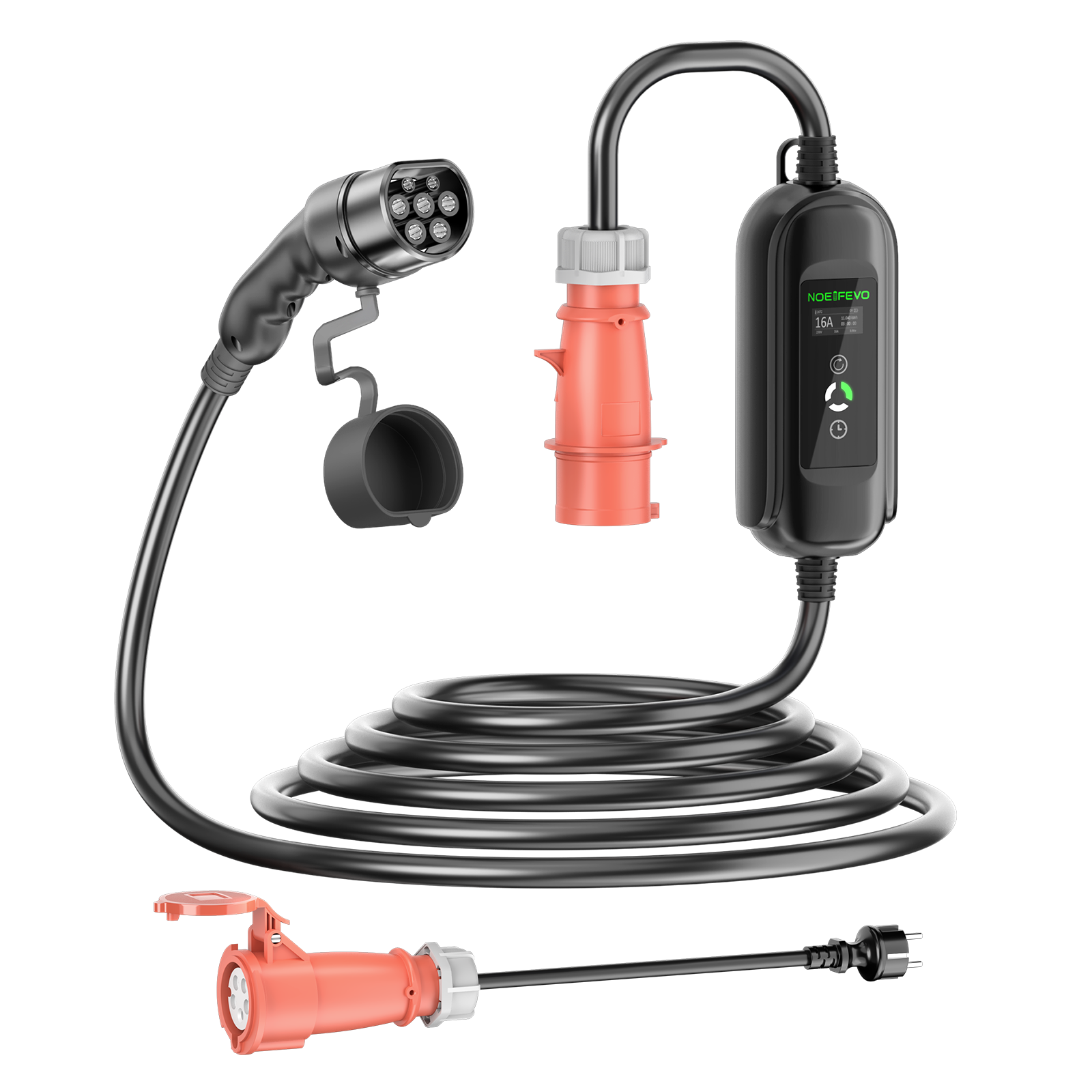 Noeifevo 11KW Cargador de batería de coche, Tipo2 a CEE16A EV cargador con adaptador doméstico , 5m/10/15m