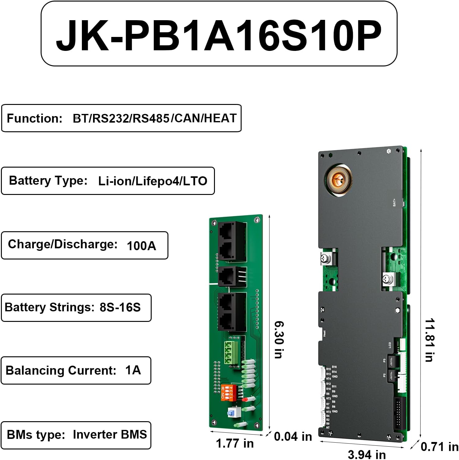 BMS 8S-16S 24V-48V 100A/150A Kotienergian varastointi BMS 1A/2A aktiivitasapaino Integroitu Bluetooth RS485 CAN -liitännällä aurinkojärjestelmille