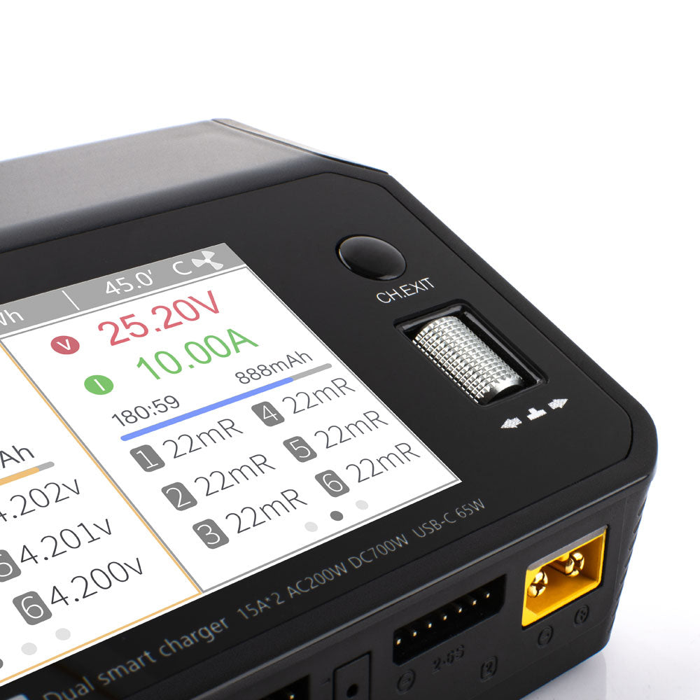 M6DAC Carga Inteligente e Descarga de Canais Duplos para RC, Carregador de Equilíbrio AC/DC com Máximo de 15A para Baterias LiPo, LiHV, LiFe, Lion, NiMh e Pb