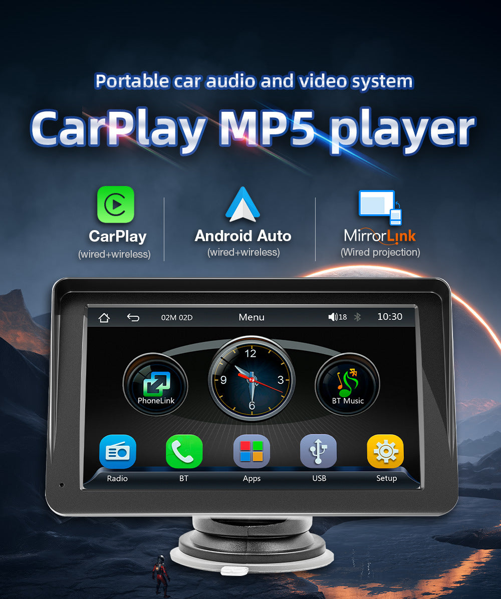 NOEIFEVO B70 7palcový bezdrátový CarPlay, Android Auto a MirrorLink – HD IPS dotyková obrazovka, Bluetooth audio, Siri, GPS navigace, auto displej pro všechna vozidla.