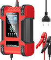 Bilbatterioplader, 12V 12A / 24V 6A bly-syre AGM LiFePO4 batterioplader, køretøjsoplader, 7-trins intelligent batterioplader med LED-display til biler, lastbiler, motorcykler og plæneklippere