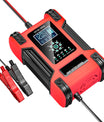Bilbatterioplader, 12V 12A / 24V 6A bly-syre AGM LiFePO4 batterioplader, køretøjsoplader, 7-trins intelligent batterioplader med LED-display til biler, lastbiler, motorcykler og plæneklippere