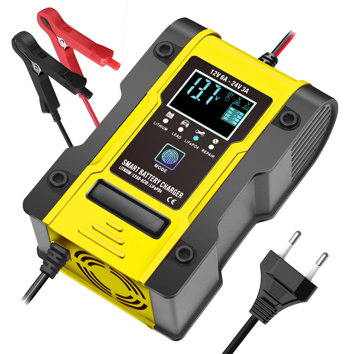 Cargador de batería para coche y motocicleta de 12V 6A / 24V 3A, cargador inteligente multifunción de reparación con detección de temperatura para baterías de plomo-ácido, AGM, gel, de ciclo profundo, de litio y LiFePO4