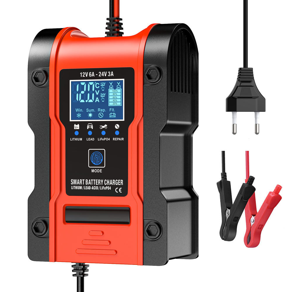 Cargador de batería para coche y motocicleta de 12V 6A / 24V 3A, cargador inteligente multifunción de reparación con detección de temperatura para baterías de plomo-ácido, AGM, gel, de ciclo profundo, de litio y LiFePO4