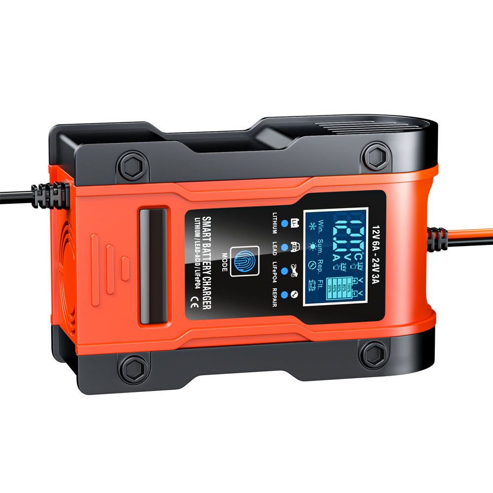 Cargador de batería para coche y motocicleta de 12V 6A / 24V 3A, cargador inteligente multifunción de reparación con detección de temperatura para baterías de plomo-ácido, AGM, gel, de ciclo profundo, de litio y LiFePO4