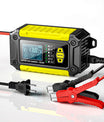 Caricabatterie e tester per auto 2 in 1, caricabatterie da 12V per batterie al piombo, AGM e LiFePO4, caricatore per veicoli, tester intelligente per batterie per auto, camion, motociclette e tosaerba.