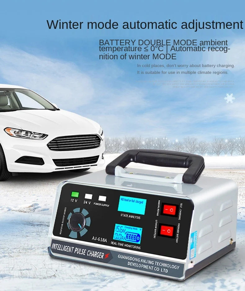 Cargador de batería inteligente 12V 30A / 24V 15A, cargador de batería automotriz con mantenimiento y reparación por pulsos inteligentes para coche, camión, barco y motocicleta