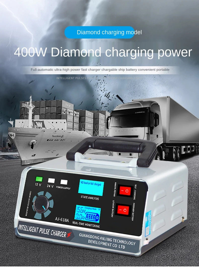 Cargador de batería inteligente 12V 30A / 24V 15A, cargador de batería automotriz con mantenimiento y reparación por pulsos inteligentes para coche, camión, barco y motocicleta