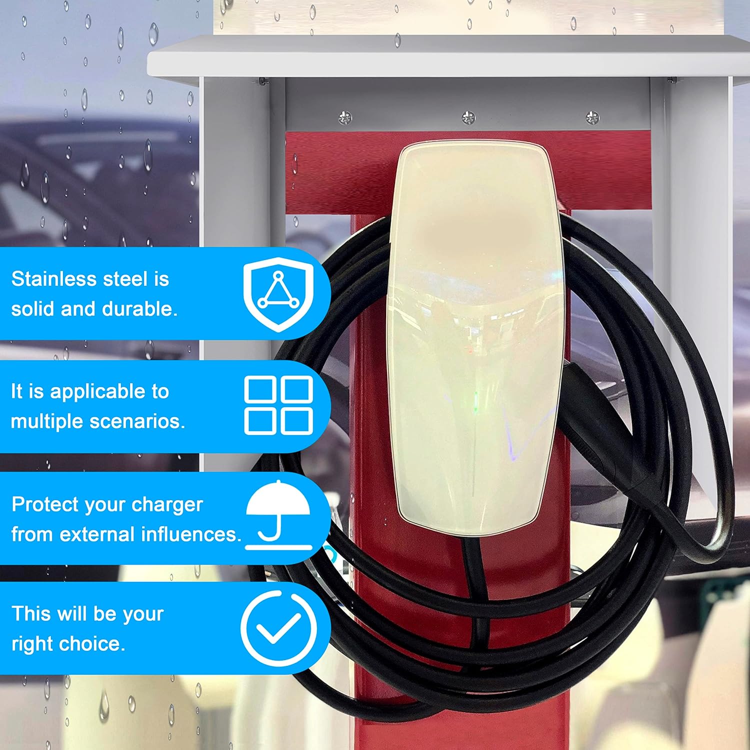 NOEIFEVO EV Oplader Wallbox Weerbestendig Dak, Regenbescherming voor Elektrische Auto Oplaadstation, Roestvrijstalen Afdekking, Weerbestendig (40 x 30 x 39 cm)