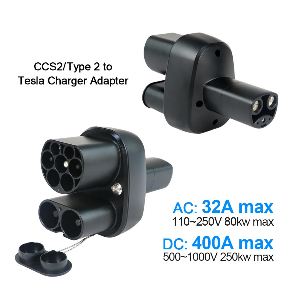 Adaptador de cargador EV NOEIFEVO CCS2 y Tipo 2 a Tesla NACS, AC 32A DC 400A 200KW, cargador de vehículo eléctrico, convertidor de cargador Tipo 2 para Model Y/S/3/X