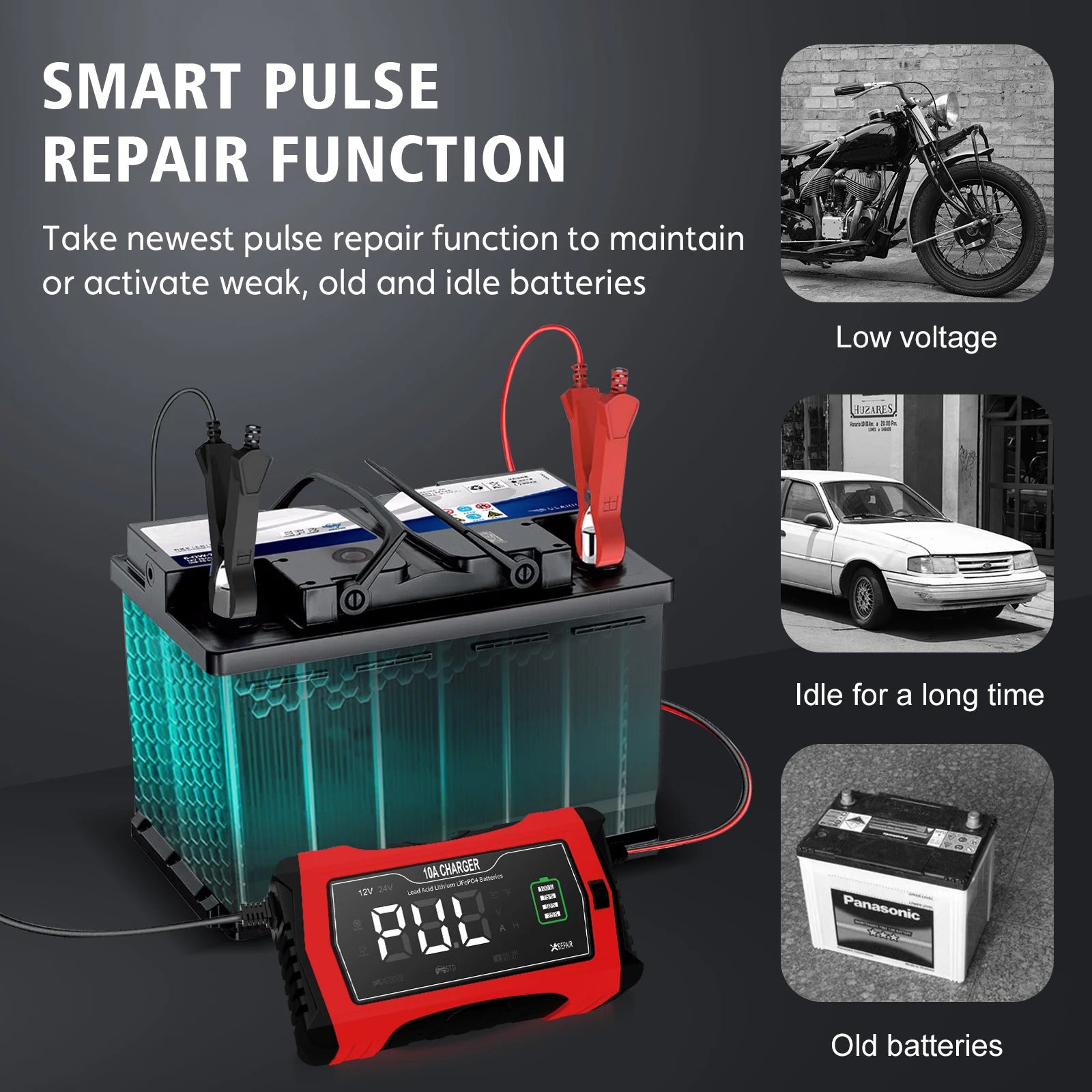 NOEIFEVO 10A Autobatterieladegerät, 12 V/24 V, intelligent, vollautomatisch, mit Aufbereitungsmodus für Autos, LKWs, Motorräder, Rasenmäher, Boote und Schiffsbatterien