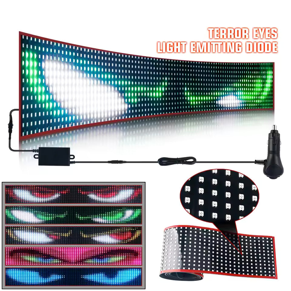 NOEIFEVO Luz Devil Eyes para carros – Olhos de LED para caminhões, display LED programável com texto rolante, placa luminosa personalizável para carros e caminhões – texto, grafite, aplicativo inteligente