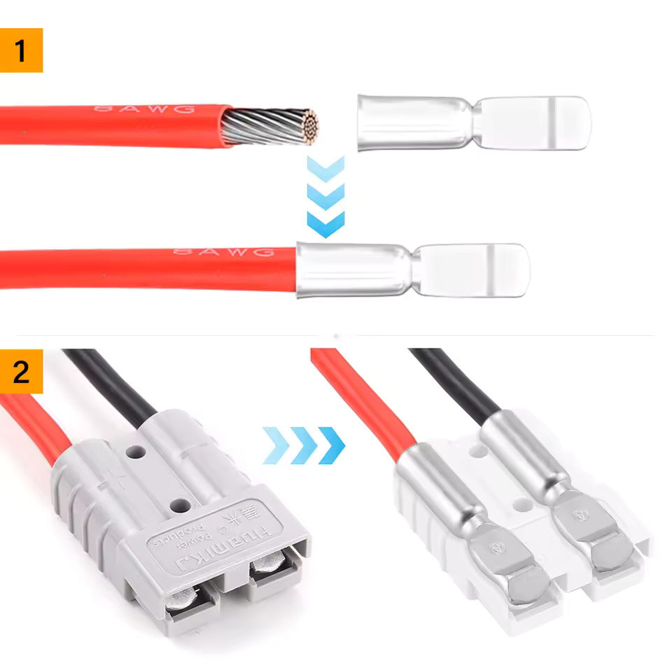 2 piezas de conector de batería, Anderson 50A/120A a conector de transmisión de corriente de batería M8, cables eléctricos 2AWG/4AWG/7AWG/8AWG/12AWG