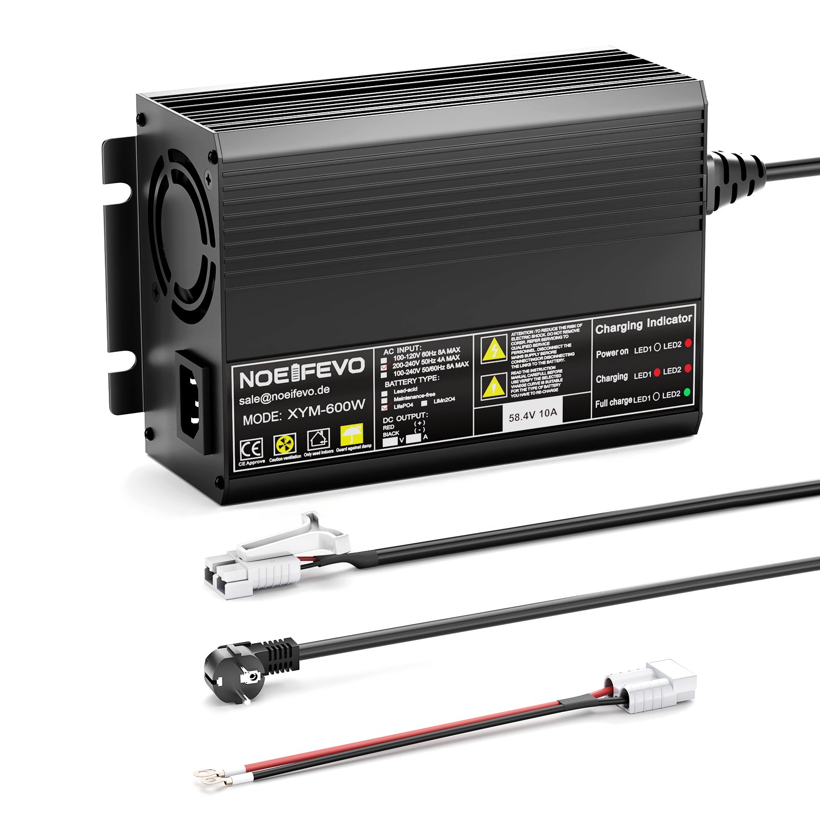  NOEIFEVO 58,4 V 10 A LiFePO4 Caricabatterie per batteria al litio 51,2 V (48 V) 16S per carrelli da golf, camper e motori elettrici da pesca