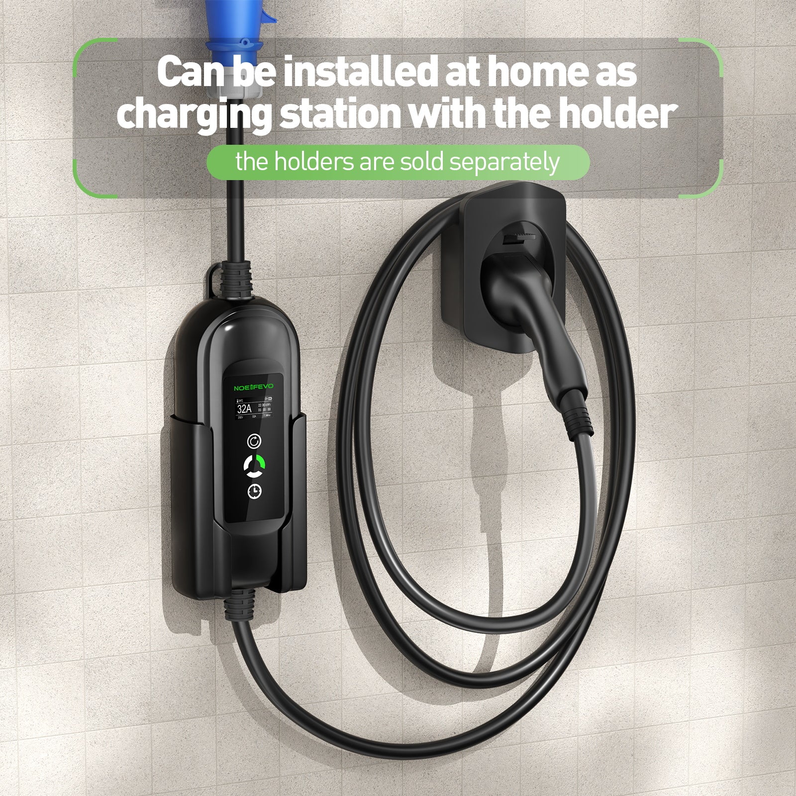 NOEIFEVO 7.2KW EV Charging Cable, Type 2 32A 1 Phase EV Charger, Mobile EVSE Charging Station with CEE Blue Plug