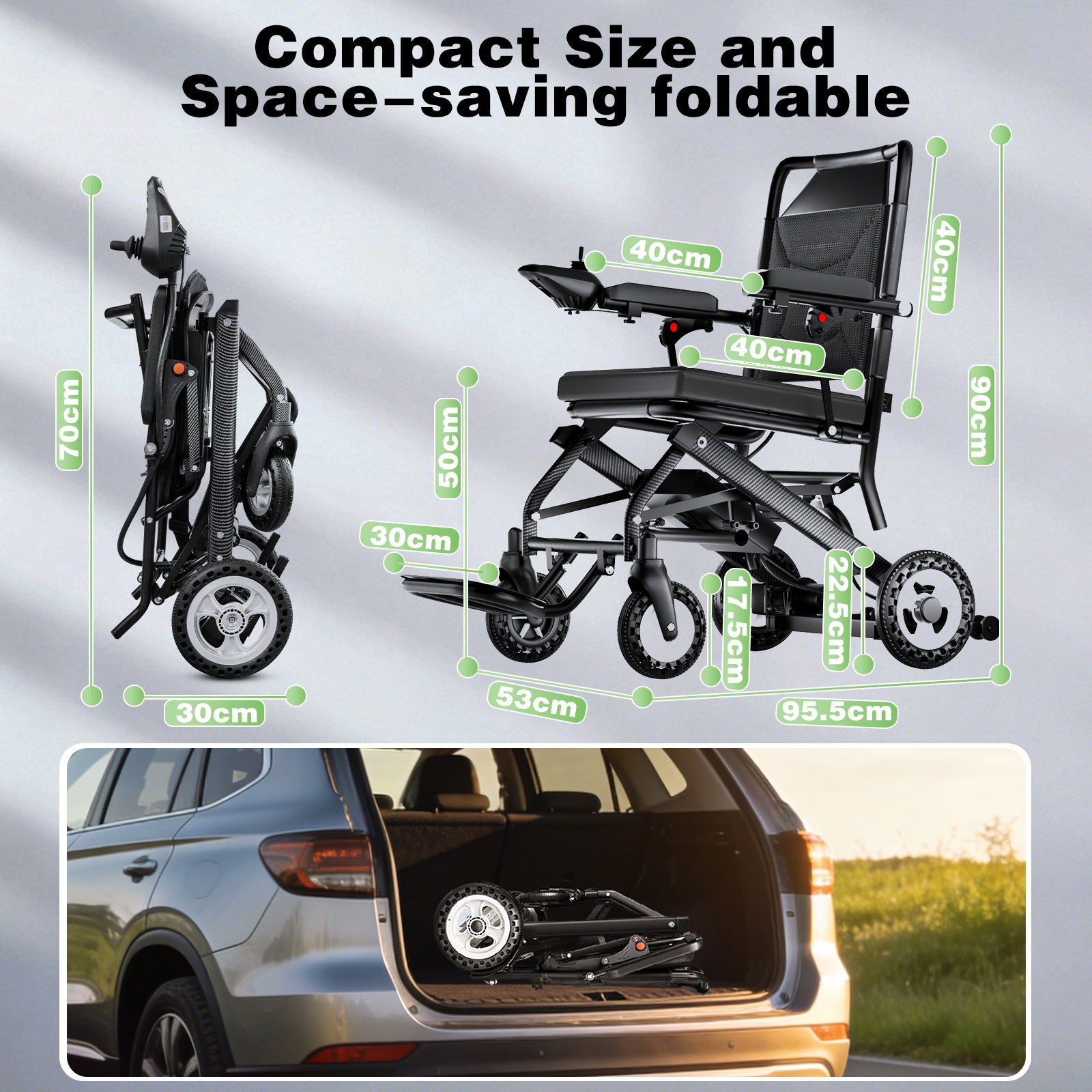 Elektrische rolstoel – 13.6kg, 300W motor, afneembare lithium-accu, elektromagnetische rem, 100kg draagvermogen, lichte elektrische opvouwbare rolstoel ideaal voor reizen & dagelijks gebruik