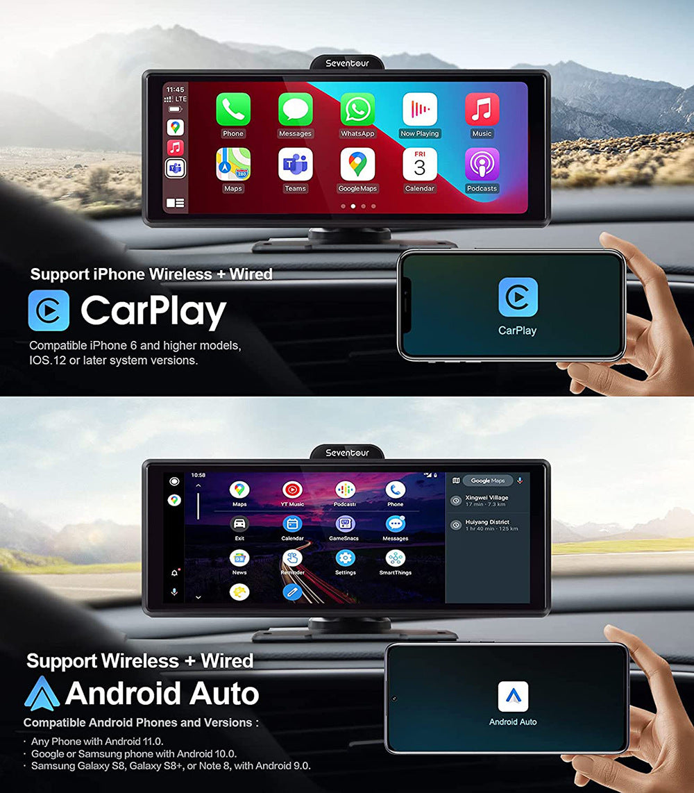 NOEIFEVO C200 Pantalla CarPlay de 10,26 pulgadas, Radio portátil compatible con Apple CarPlay y Android Auto, Pantalla táctil IPS, Cámara Dash 4K, Cámara de reversa 1080P, Siri, Navegación GPS, Bluetooth, MirrorLink, FM