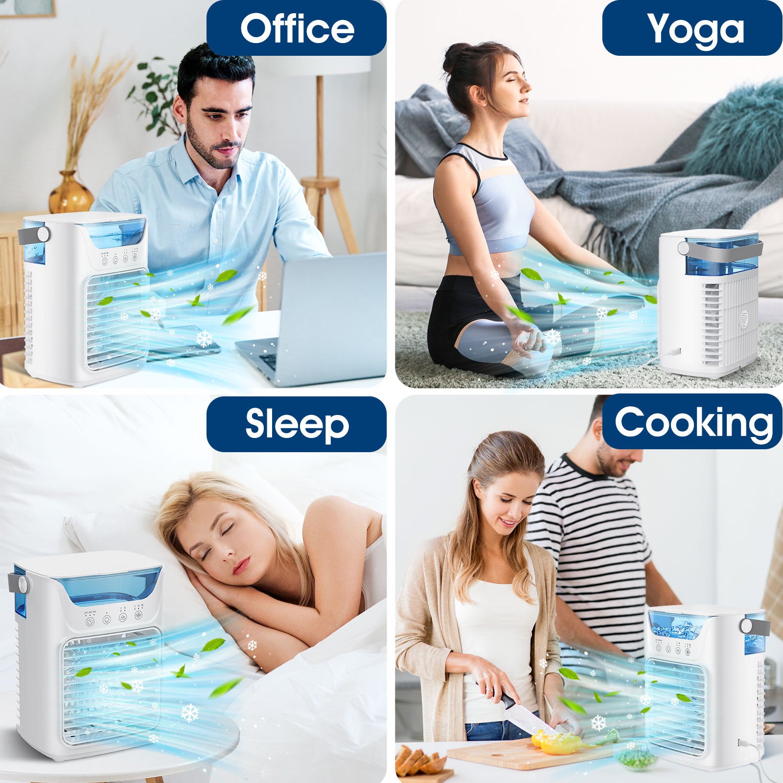 Mobilní klimatizace, 700 ml Mini-klimatizace, přenosná mobilní klimatizace s USB 4 v 1, s časovačem na 2/4/6 hodin, 3 rychlostmi a 2 režimy mlhy, 7 barev, mini chladič vzduchu pro domácnost, kancelář