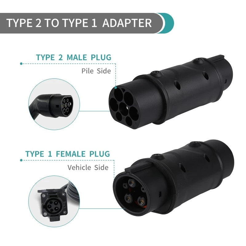 Adaptador de carga de vehículo eléctrico de tipo 2 a tipo 1, cargador EV de tipo 2 para cargar coches EV de tipo 1