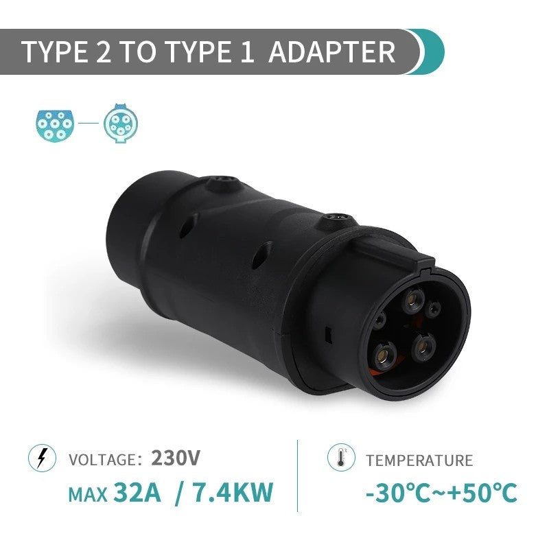 Type 2 aan Type 1 Elektrische Voertuig het Laden Adapter, Type 2 EV-Lader voor het Laden van Type1 EV-Auto