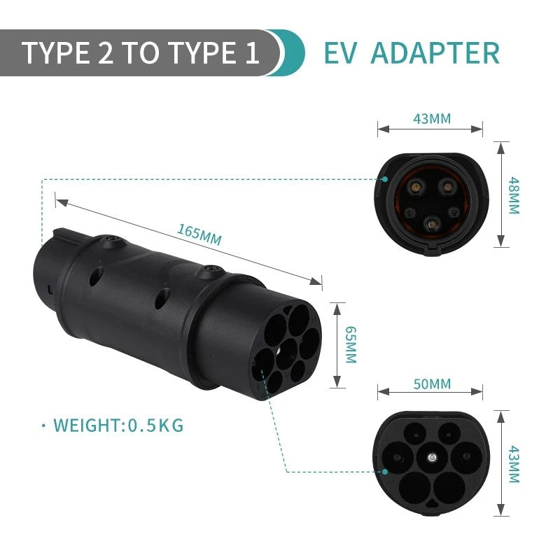 Nabíjecí adaptér pro elektromobily typu 2 na typ 1, nabíječka typu 2 pro nabíjení elektromobilů typu 1